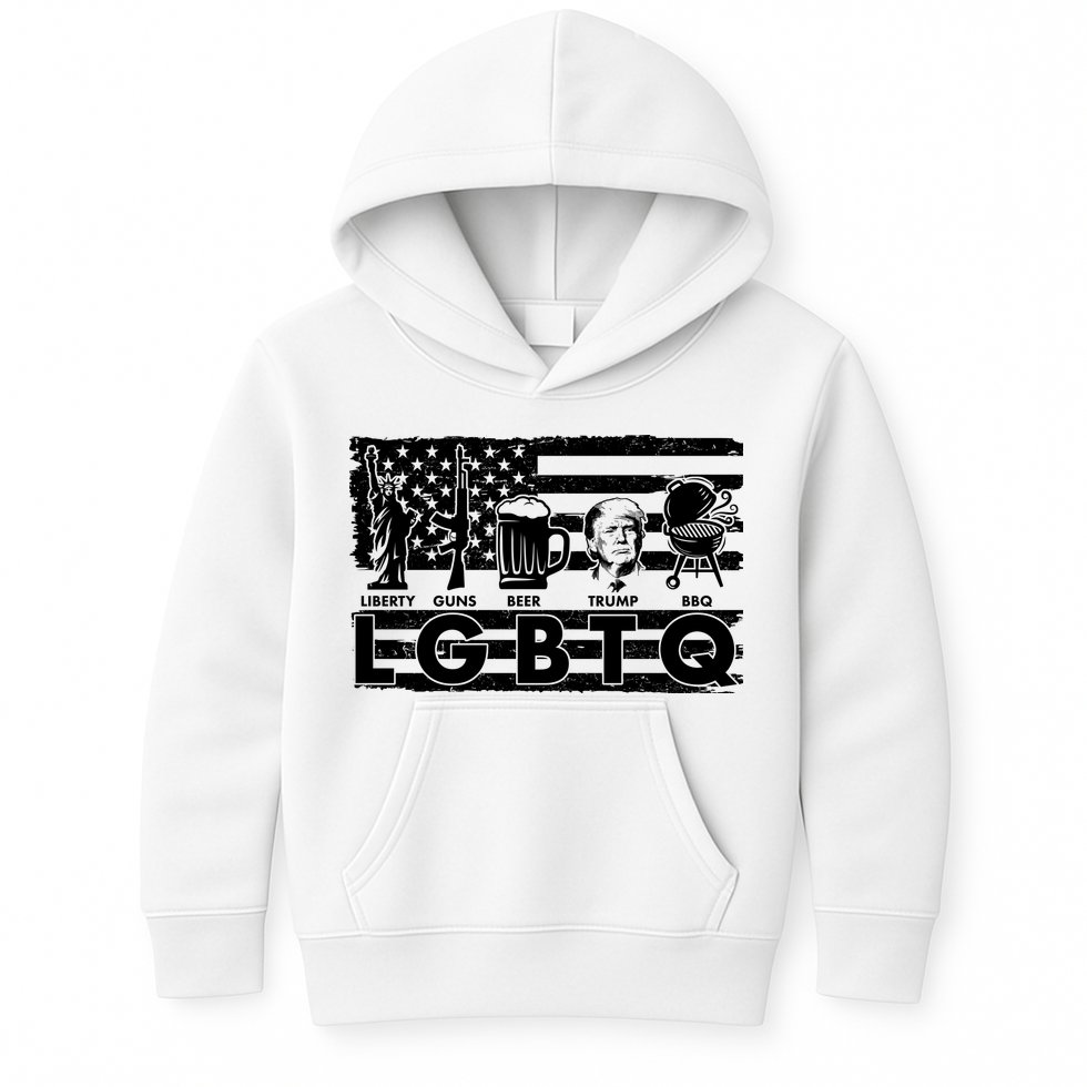LGBTQ USA Flag Liberty Guns Beer Trump BBQ Kids Hoodie