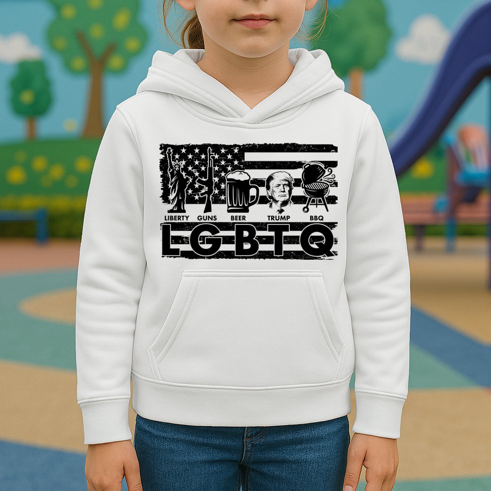 LGBTQ USA Flag Liberty Guns Beer Trump BBQ Kids Hoodie