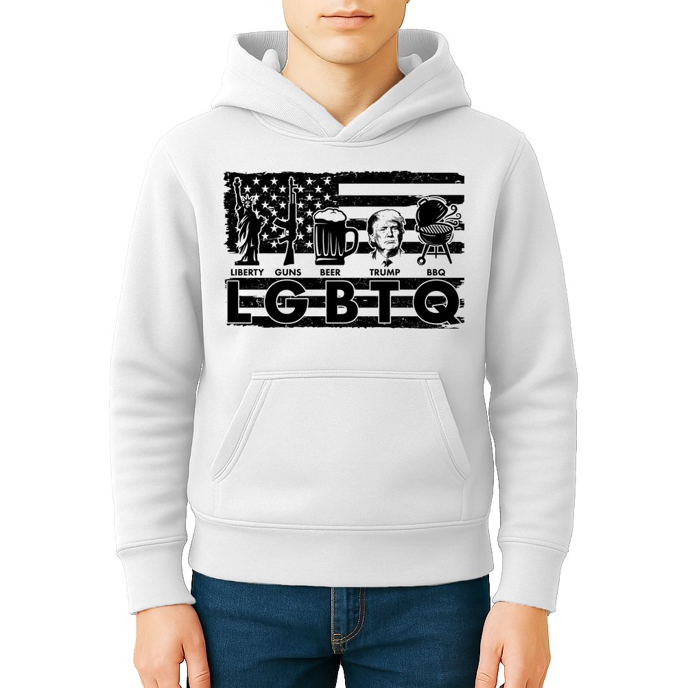 LGBTQ USA Flag Liberty Guns Beer Trump BBQ Kids Hoodie