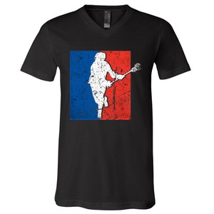 Lacrosse USA Flag Lacrosse Player V-Neck T-Shirt