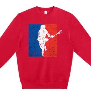 Lacrosse USA Flag Lacrosse Player Premium Crewneck Sweatshirt