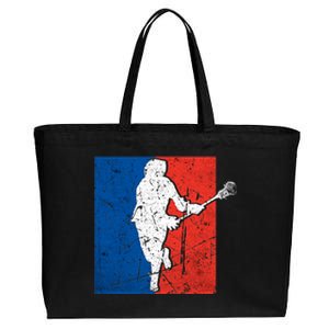 Lacrosse USA Flag Lacrosse Player Cotton Canvas Jumbo Tote