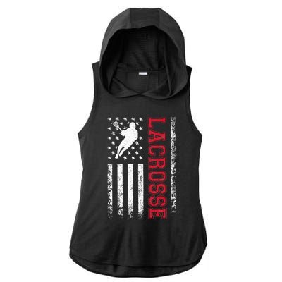 Lacrosse Usa Flag Lax Ladies PosiCharge Tri-Blend Wicking Draft Hoodie Tank