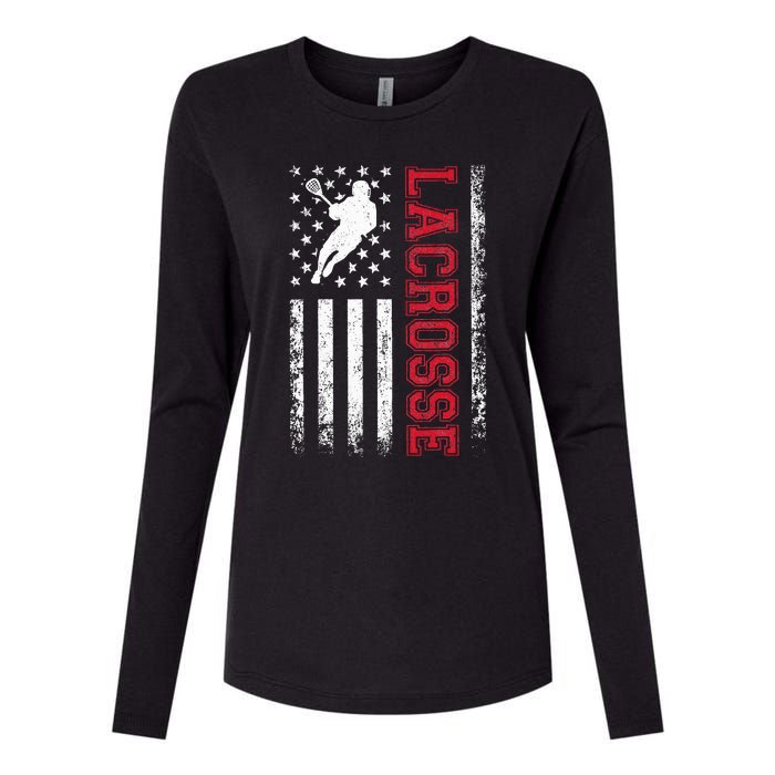 Lacrosse Usa Flag Lax Womens Cotton Relaxed Long Sleeve T-Shirt