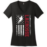 Lacrosse Usa Flag Lax Women's V-Neck T-Shirt