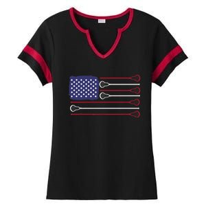 Lacrosse USA Flag Lacrosse Player Men Woman Kids Ladies Halftime Notch Neck Tee