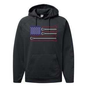 Lacrosse USA Flag Lacrosse Player Men Woman Kids Performance Fleece Hoodie