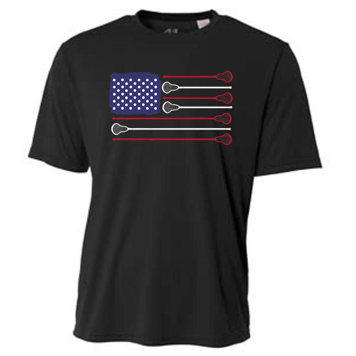 Lacrosse USA Flag Lacrosse Player Men Woman Kids Cooling Performance Crew T-Shirt