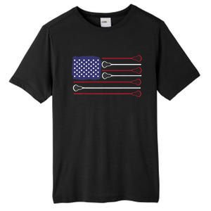 Lacrosse USA Flag Lacrosse Player Men Woman Kids Tall Fusion ChromaSoft Performance T-Shirt