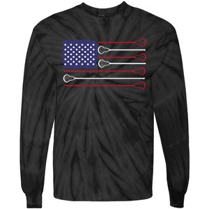 Lacrosse USA Flag Lacrosse Player Men Woman Kids Tie-Dye Long Sleeve Shirt