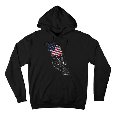 Locomotive Us Flag Railroad Model Train Patriotic Train Hoodie