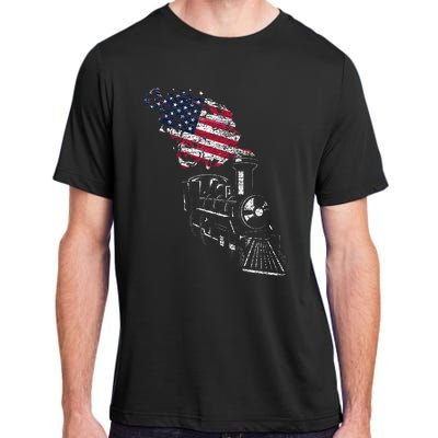 Locomotive Us Flag Railroad Model Train Patriotic Train Adult ChromaSoft Performance T-Shirt