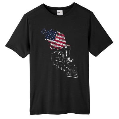 Locomotive Us Flag Railroad Model Train Patriotic Train Tall Fusion ChromaSoft Performance T-Shirt