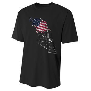 Locomotive Us Flag Railroad Model Train Patriotic Train Performance Sprint T-Shirt