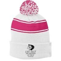 Live Ugly Fake Your Death Eat Trash Get Hit By A Car Opossum Stripe Pom Pom Beanie