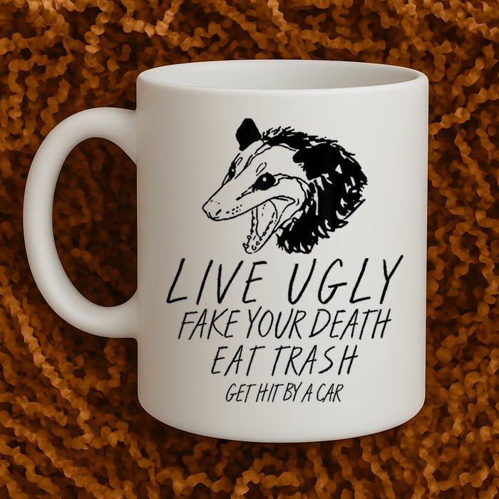 Live Ugly Fake Your Death Eat Trash Get Hit By A Car Opossum Mug