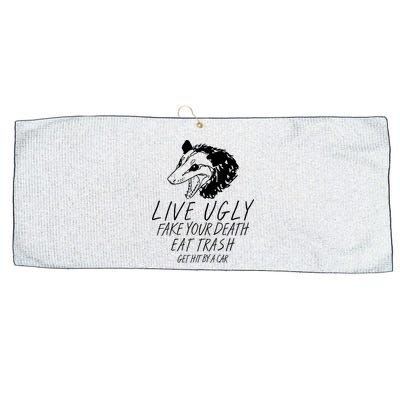 Live Ugly Fake Your Death Eat Trash Get Hit By A Car Opossum Large Microfiber Waffle Golf Towel
