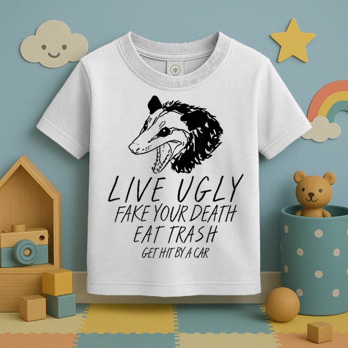 Live Ugly Fake Your Death Eat Trash Get Hit By A Car Opossum Toddler T-Shirt