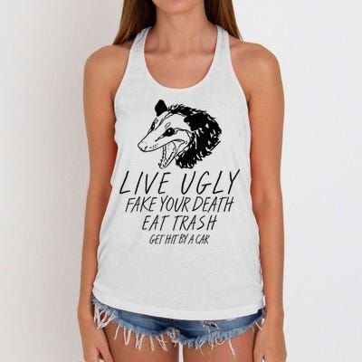 Live Ugly Fake Your Death Eat Trash Get Hit By A Car Opossum Women's Knotted Racerback Tank