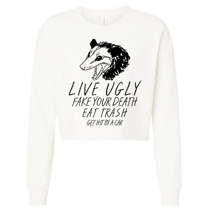 Live Ugly Fake Your Death Eat Trash Get Hit By A Car Opossum Cropped Pullover Crew