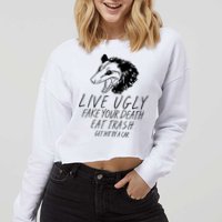 Live Ugly Fake Your Death Eat Trash Get Hit By A Car Opossum Cropped Pullover Crew
