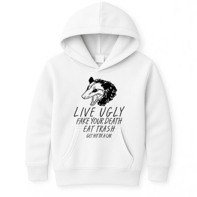 Live Ugly Fake Your Death Eat Trash Get Hit By A Car Opossum Kids Hoodie