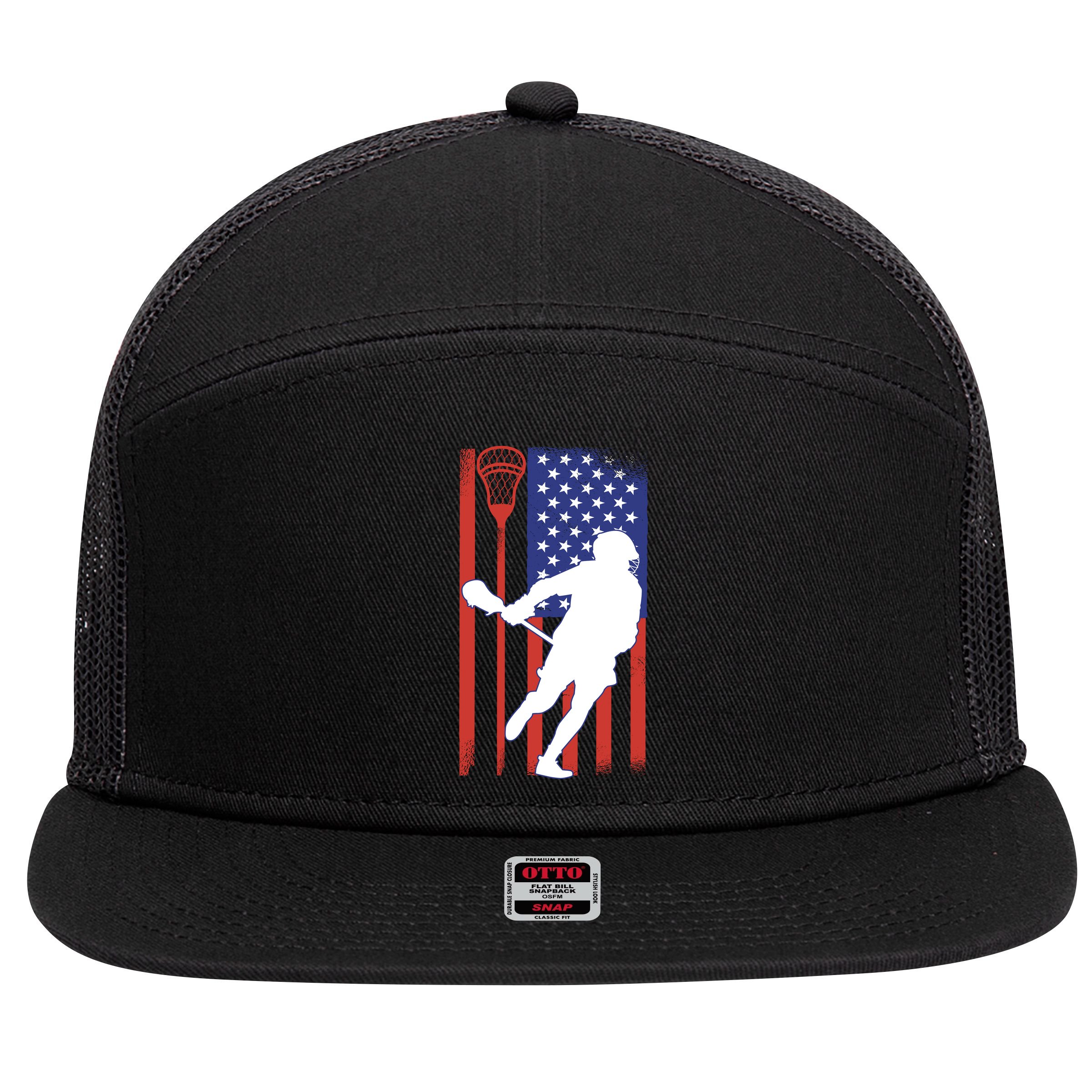 Lacrosse Usa Flag 7 Panel Mesh Trucker Snapback Hat