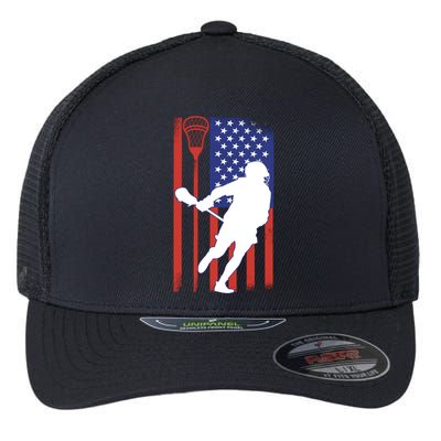 Lacrosse USA Flag Flexfit Unipanel Trucker Cap