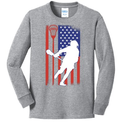 Lacrosse USA Flag Kids Long Sleeve Shirt