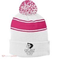 Live Ugly Fake Your Death Eat Trash Get Hit By A Car Opossum Stripe Pom Pom Beanie