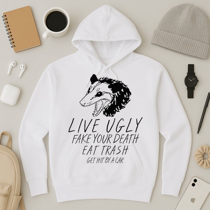 Live Ugly Fake Your Death Eat Trash Get Hit By A Car Opossum Hoodie
