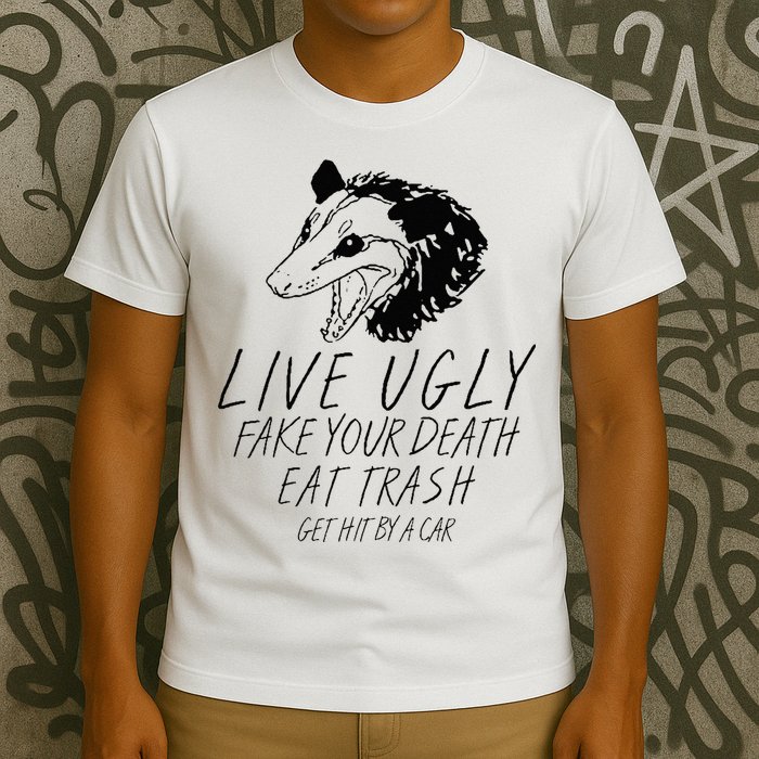 Live Ugly Fake Your Death Eat Trash Get Hit By A Car Opossum T-Shirt