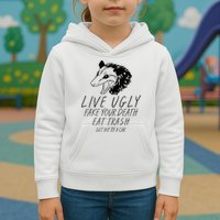 Live Ugly Fake Your Death Eat Trash Get Hit By A Car Opossum Kids Hoodie