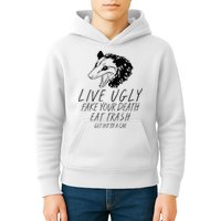 Live Ugly Fake Your Death Eat Trash Get Hit By A Car Opossum Kids Hoodie
