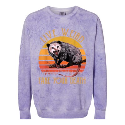 Live Ugly Fake Your Death Fynny Retro Vintage Opossum Colorblast Crewneck Sweatshirt