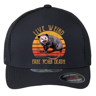 Live Ugly Fake Your Death Fynny Retro Vintage Opossum Flexfit Unipanel Trucker Cap