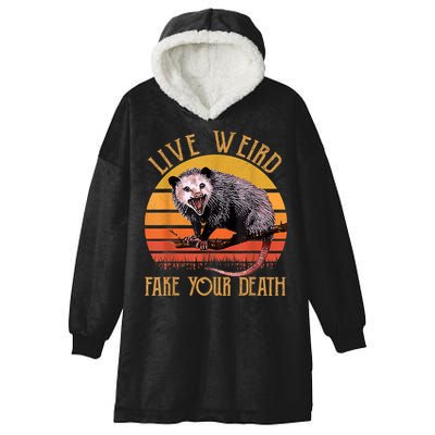 Live Ugly Fake Your Death Fynny Retro Vintage Opossum Hooded Wearable Blanket