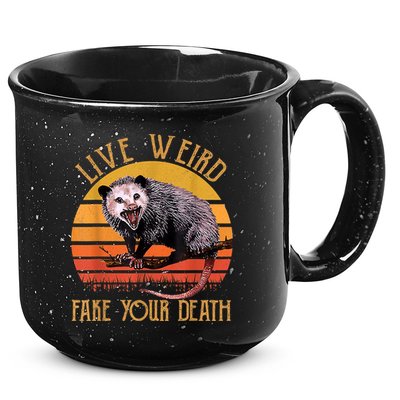 Live Ugly Fake Your Death Fynny Retro Vintage Opossum 15oz Campfire Ceramic Mug