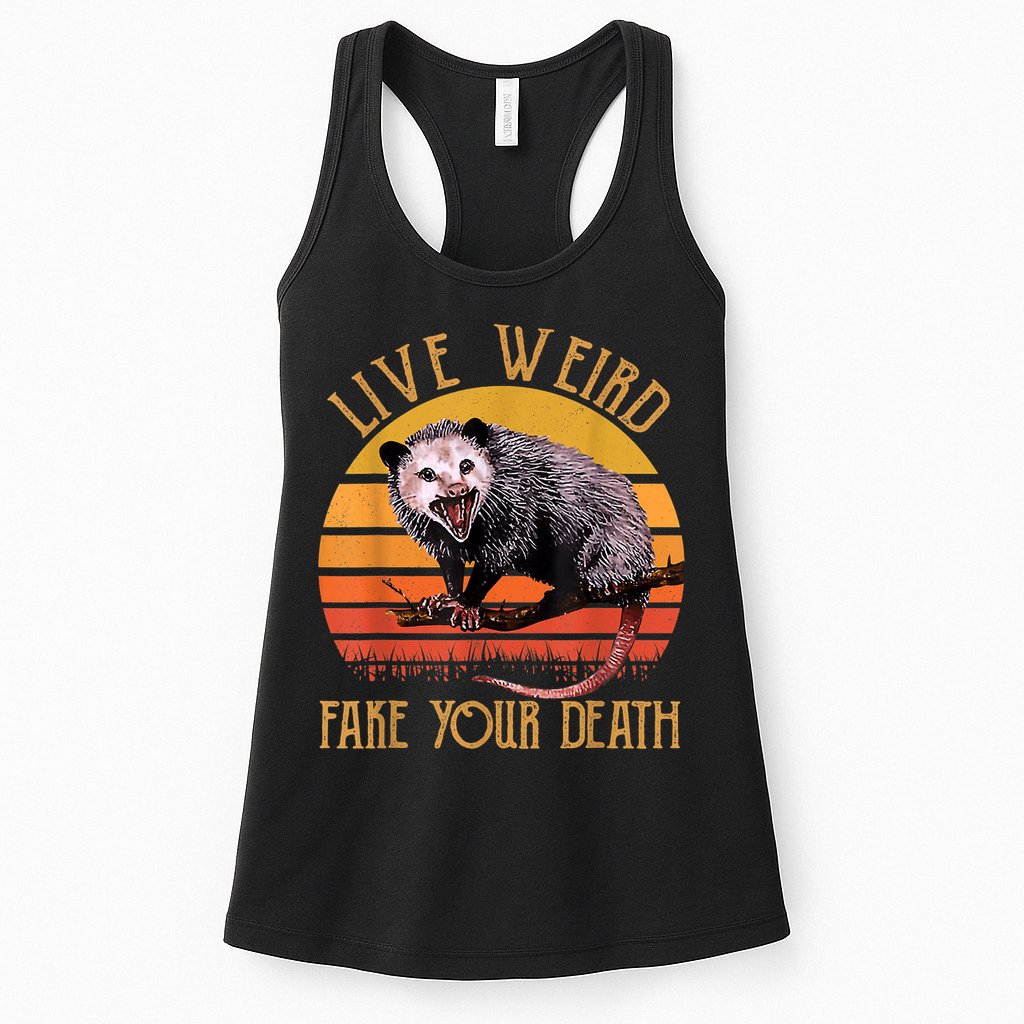 Live Ugly Fake Your Death Fynny Retro Vintage Opossum Womens Tank Top