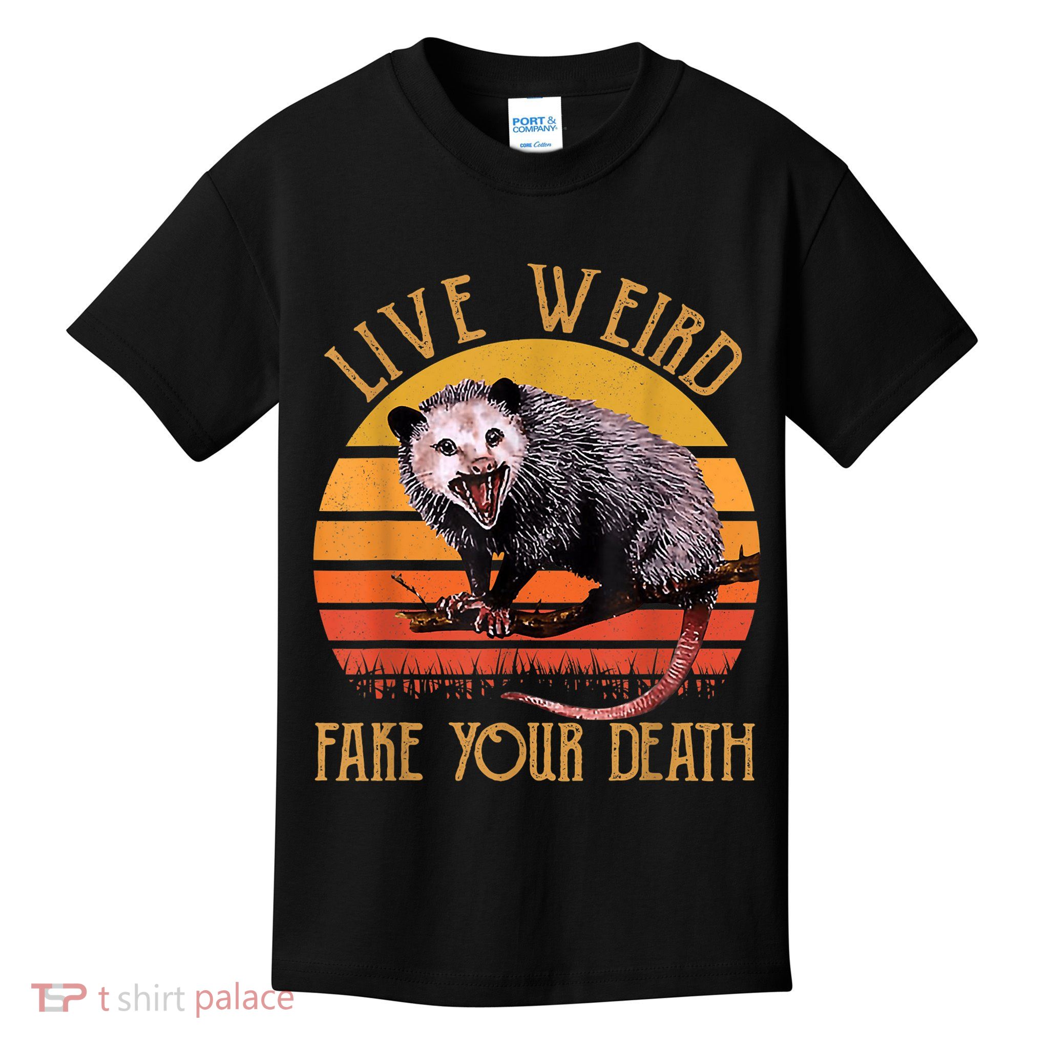Live Ugly Fake Your Death Fynny Retro Vintage Opossum Kids T-Shirt