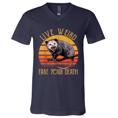 Live Ugly Fake Your Death Fynny Retro Vintage Opossum V-Neck T-Shirt