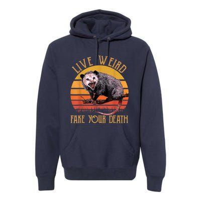 Live Ugly Fake Your Death Fynny Retro Vintage Opossum Premium Hoodie