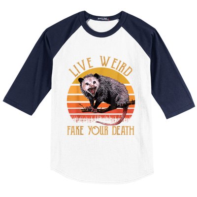 Live Ugly Fake Your Death Fynny Retro Vintage Opossum Baseball Sleeve Shirt