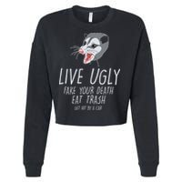 Live Ugly Fake Your Death Eat Trash Opossum Cropped Pullover Crew