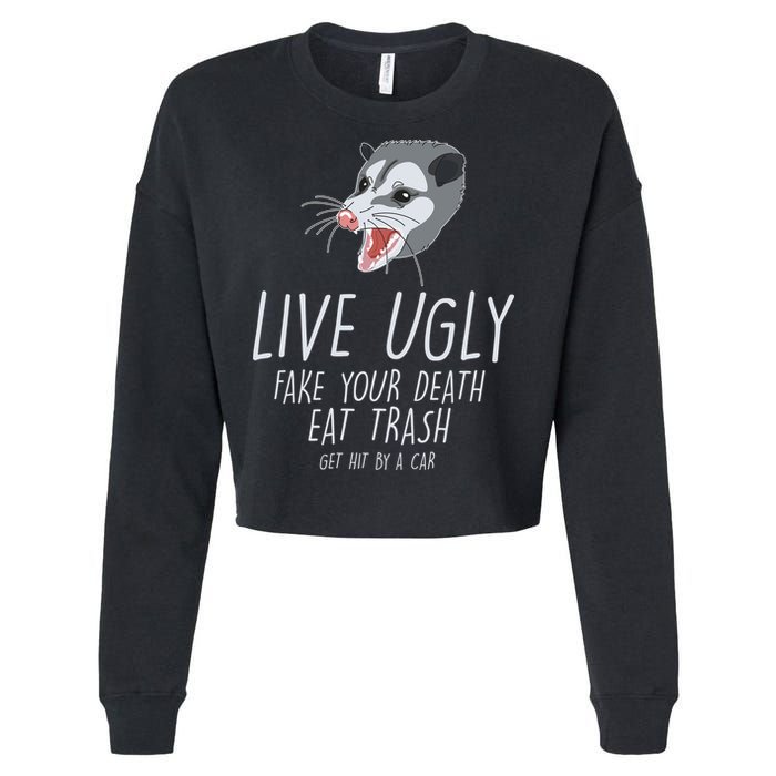 Live Ugly Fake Your Death Eat Trash Opossum Cropped Pullover Crew