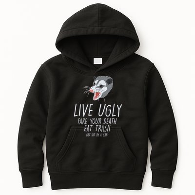 Live Ugly Fake Your Death Eat Trash Opossum Kids Hoodie