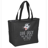 Live Ugly Fake Your Death Eat Trash Opossum Zip Tote Bag