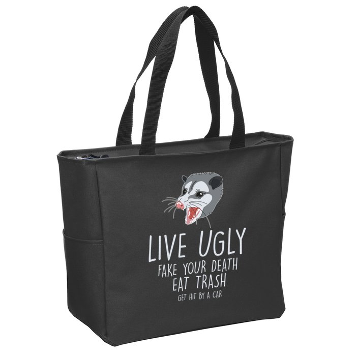 Live Ugly Fake Your Death Eat Trash Opossum Zip Tote Bag