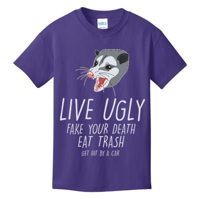 Live Ugly Fake Your Death Eat Trash Opossum Kids T-Shirt