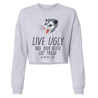 Live Ugly Fake Your Death Eat Trash Opossum Cropped Pullover Crew